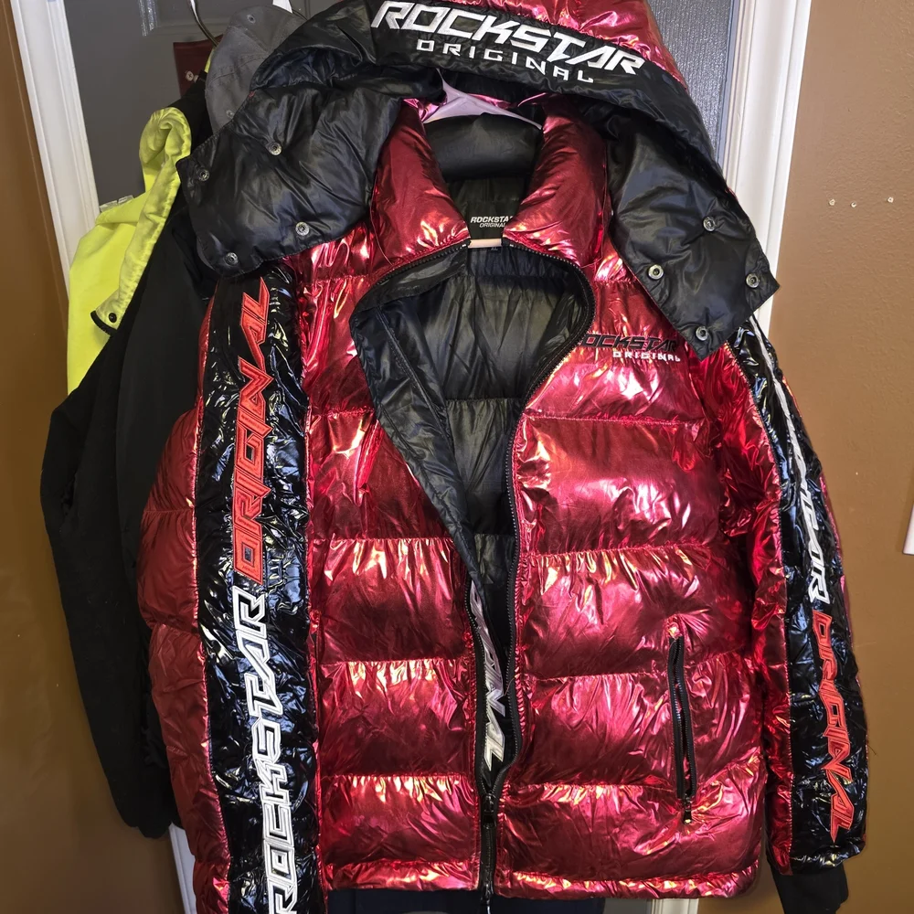 Rockstar Original Men's Shiny Red and Black Puffer Jacket - Picture 4 of 7
